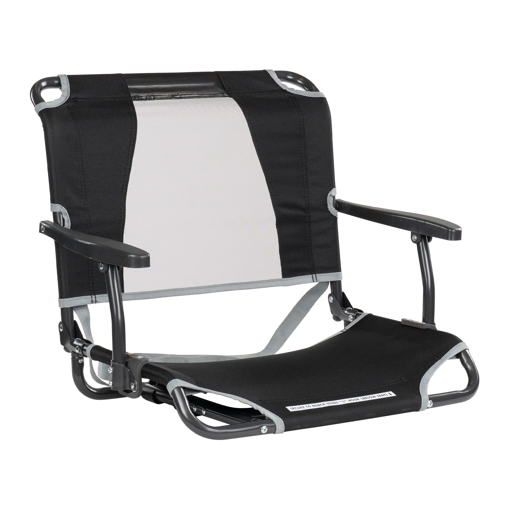 Secure-Hook Big Comfort Stadium Chair with Armrests - Choice 465 - Bleacher-Friendly Stadium Chair with Back Support - Black