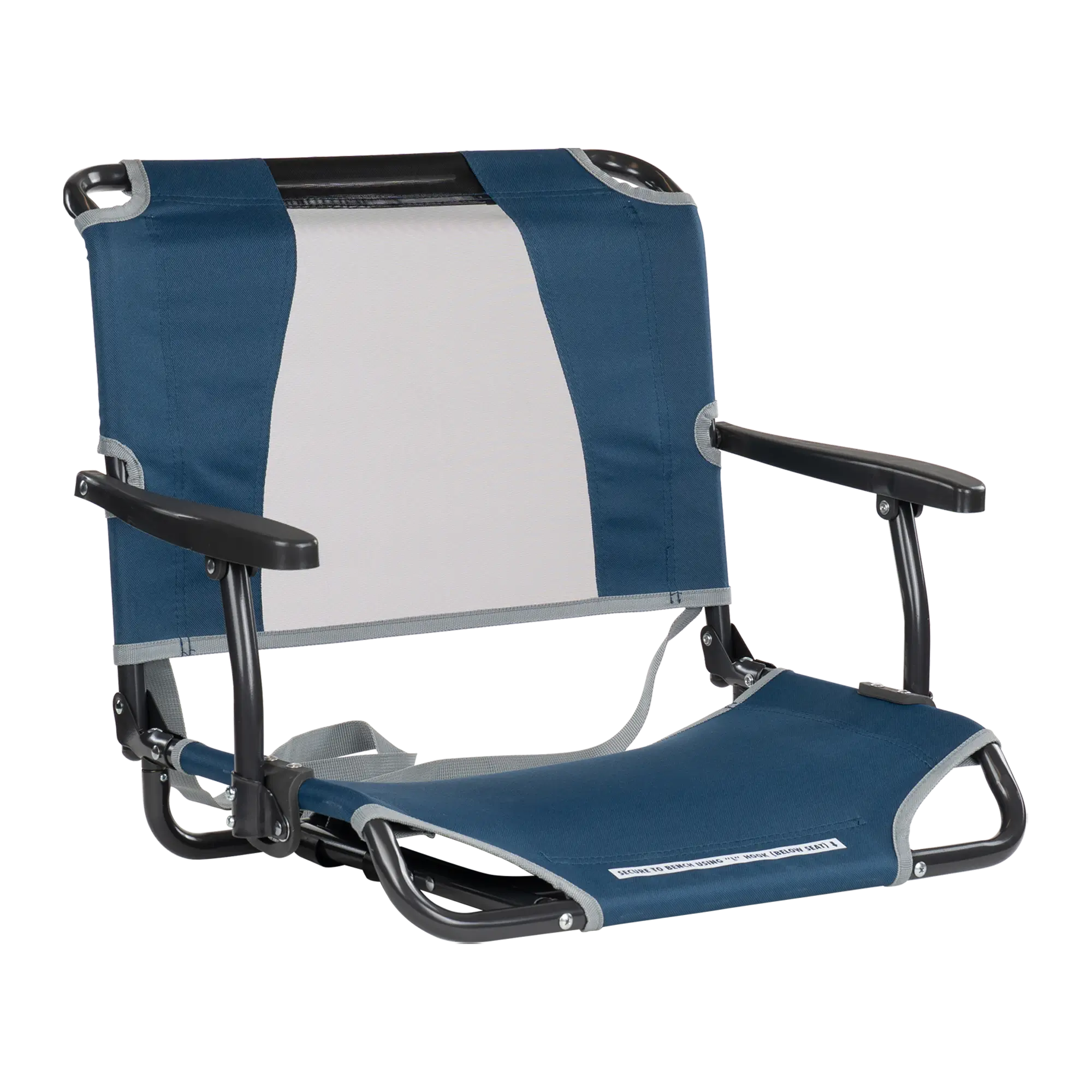 Secure-Hook Big Comfort Stadium Chair with Armrests - Choice 465 - Bleacher-Friendly Stadium Chair with Back Support - Navy