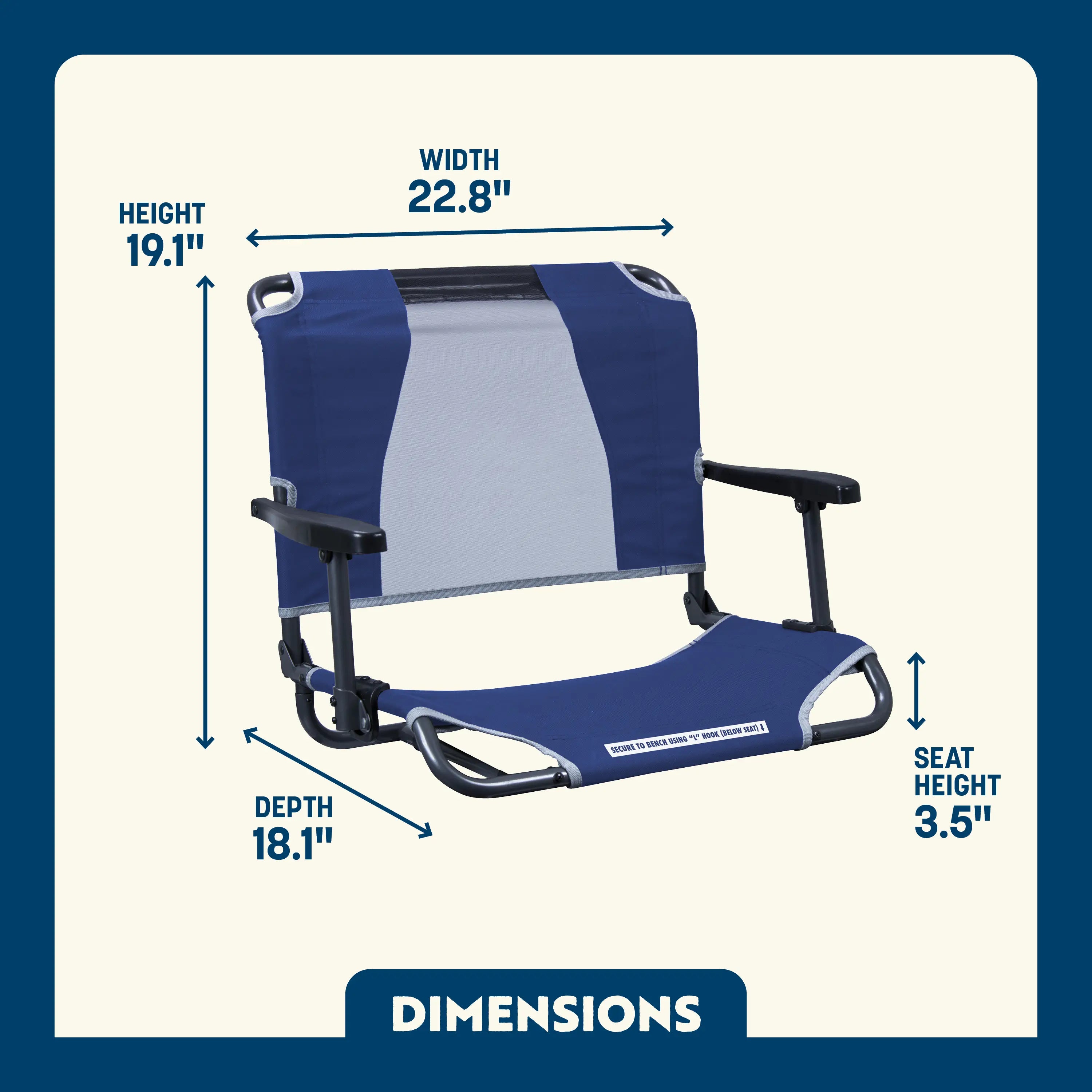 Secure-Hook Big Comfort Stadium Chair with Armrests - Choice 465 - Bleacher-Friendly Stadium Chair with Back Support Detail