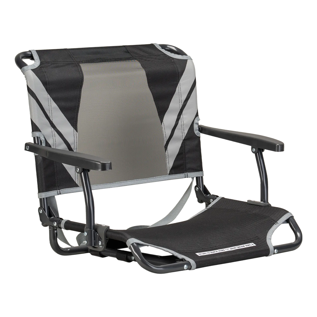 Secure-Hook Big Comfort Stadium Chair with Armrests - Choice 465 - Bleacher-Friendly Stadium Chair with Back Support - Black/Gray