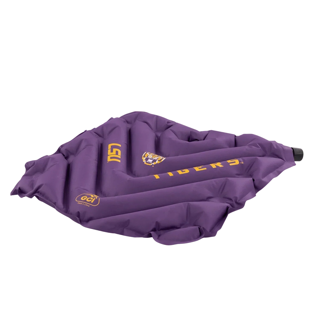Ergonomic Back-Support College V Seat Inflatable Stadium Cushion - LSU Tigers - Choice 762 - Grandstand Cushion Seat with Secure Under-Bench Hooks Detail