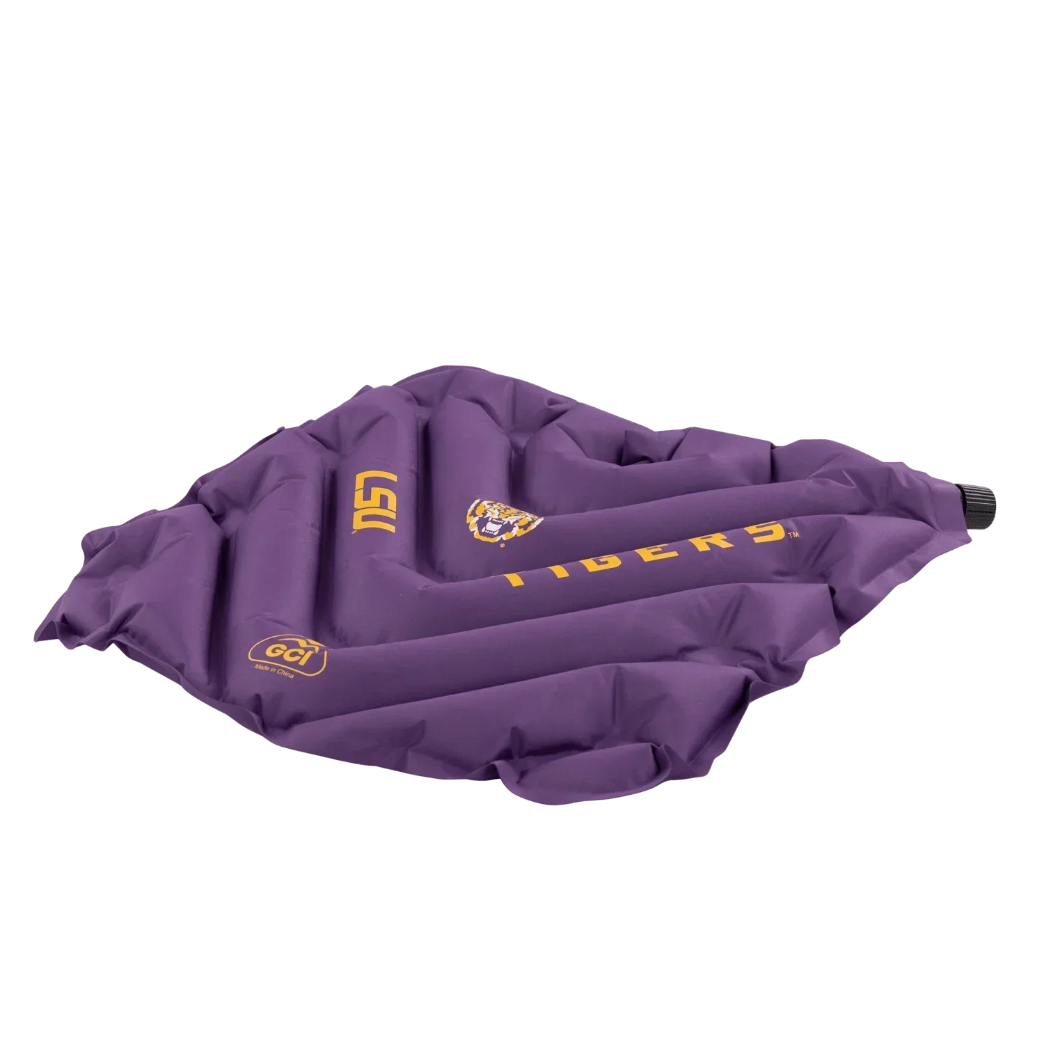 Ergonomic Back-Support College V Seat Inflatable Stadium Cushion - LSU Tigers - Choice 762 - Grandstand Cushion Seat with Secure Under-Bench Hooks Detail