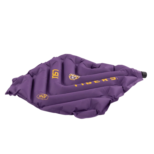 Ergonomic Back-Support College V Seat Inflatable Stadium Cushion - LSU Tigers - Choice 762 - Grandstand Cushion Seat with Secure Under-Bench Hooks Detail