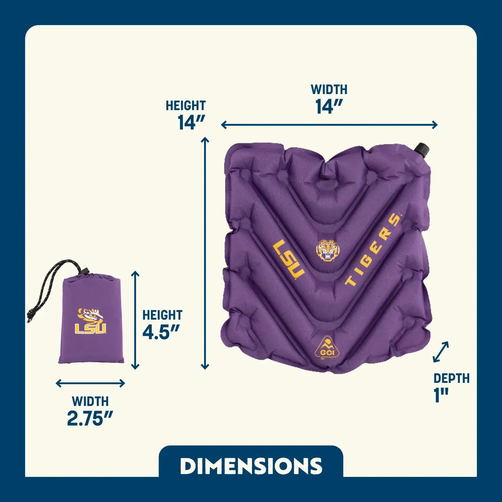 Ergonomic Back-Support College V Seat Inflatable Stadium Cushion - LSU Tigers - Choice 762 - Grandstand Cushion Seat with Secure Under-Bench Hooks Detail
