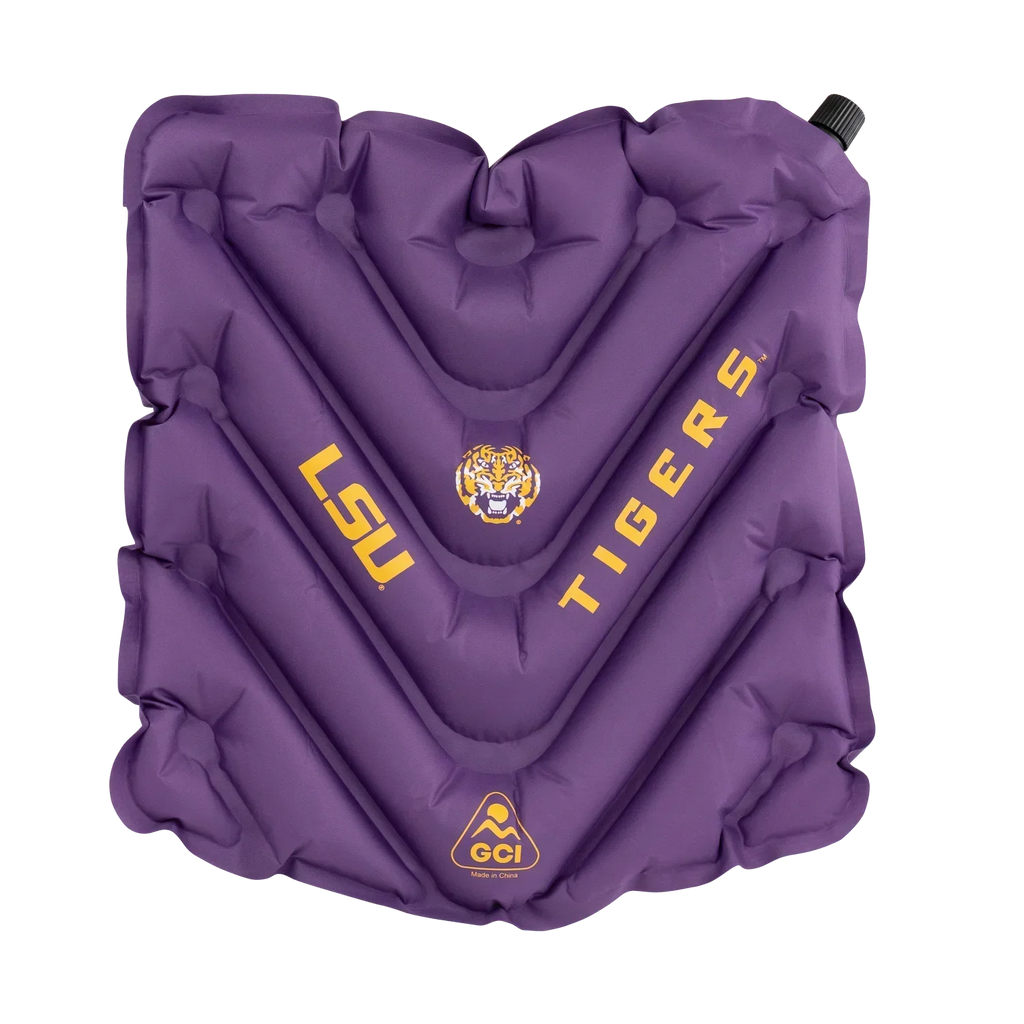Ergonomic Back-Support College V Seat Inflatable Stadium Cushion - LSU Tigers - Choice 762 - Grandstand Cushion Seat with Secure Under-Bench Hooks - Default Title
