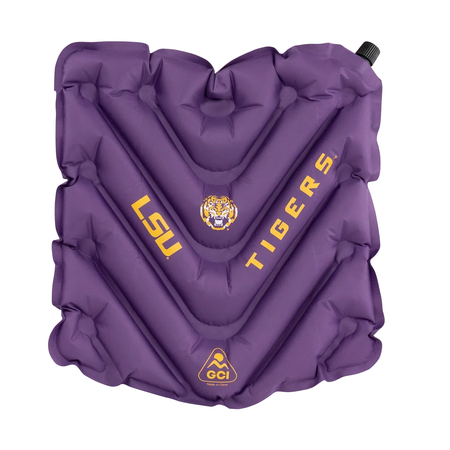 Ergonomic Back-Support College V Seat Inflatable Stadium Cushion - LSU Tigers - Choice 762 - Grandstand Cushion Seat with Secure Under-Bench Hooks - Default Title