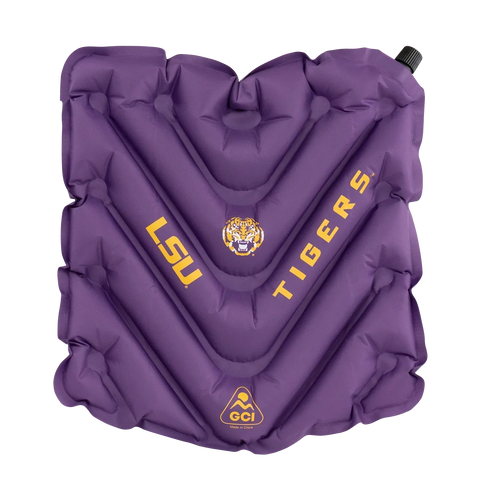 Ergonomic Back-Support College V Seat Inflatable Stadium Cushion - LSU Tigers - Choice 762 - Grandstand Cushion Seat with Secure Under-Bench Hooks - Default Title