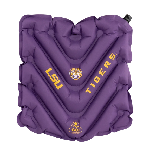 Ergonomic Back-Support College V Seat Inflatable Stadium Cushion - LSU Tigers - Choice 762 - Grandstand Cushion Seat with Secure Under-Bench Hooks - Default Title