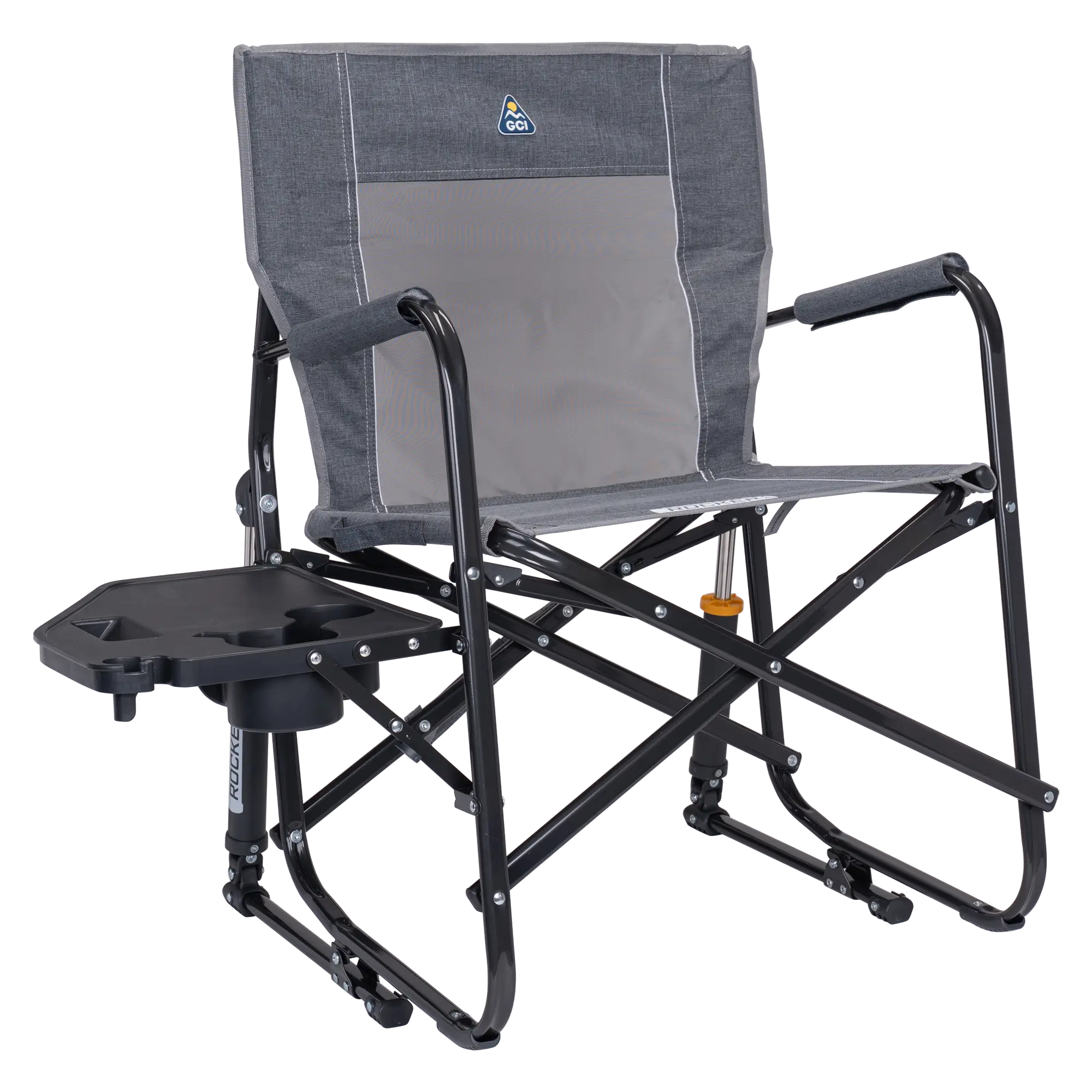 Premium All-Weather Freestyle Rocker with Side Table - Choice 853 - Freestyle Rocker Portable Outdoor Folding Chair - Heathered Pewter