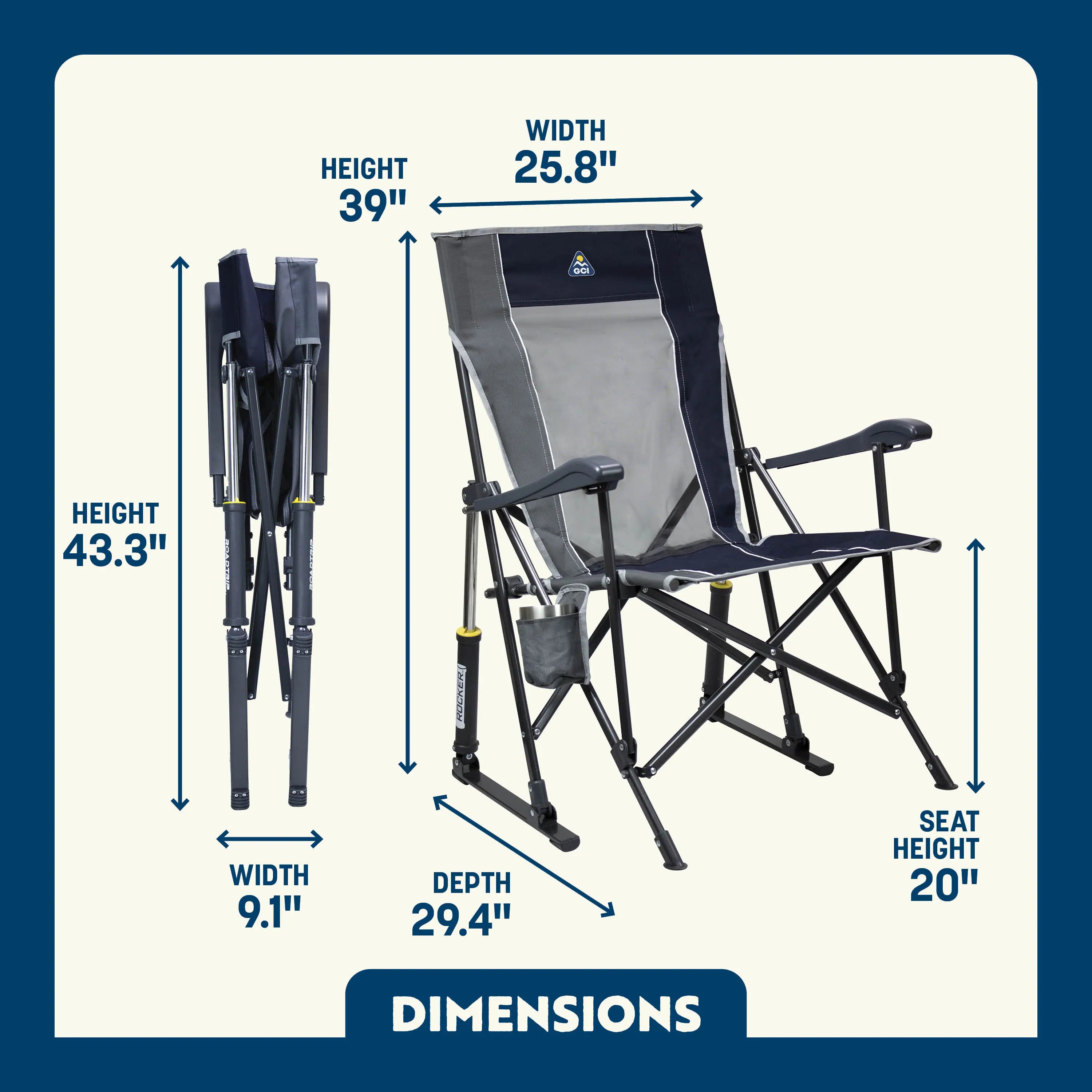Smooth Motion RoadTrip Rocker - Choice 855 - Patented Spring-Action Rocking Chair for Camping Detail