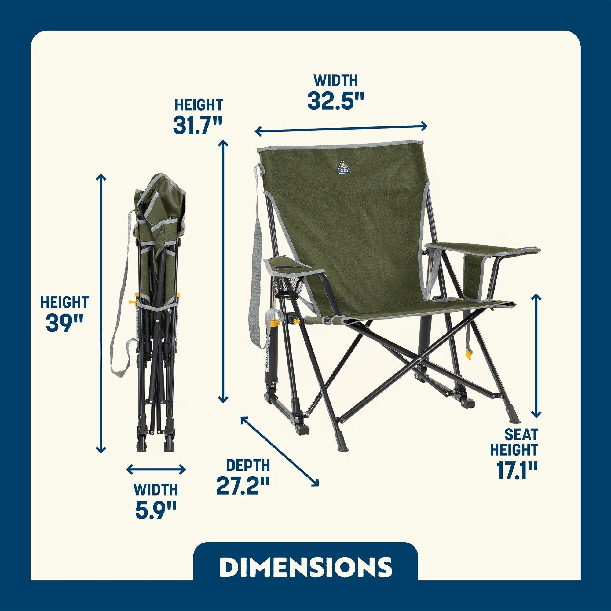 Premium All-Weather Kickback Rocker - Choice 345 - RoadTrip Rocker Smooth Motion Camp Chair Detail