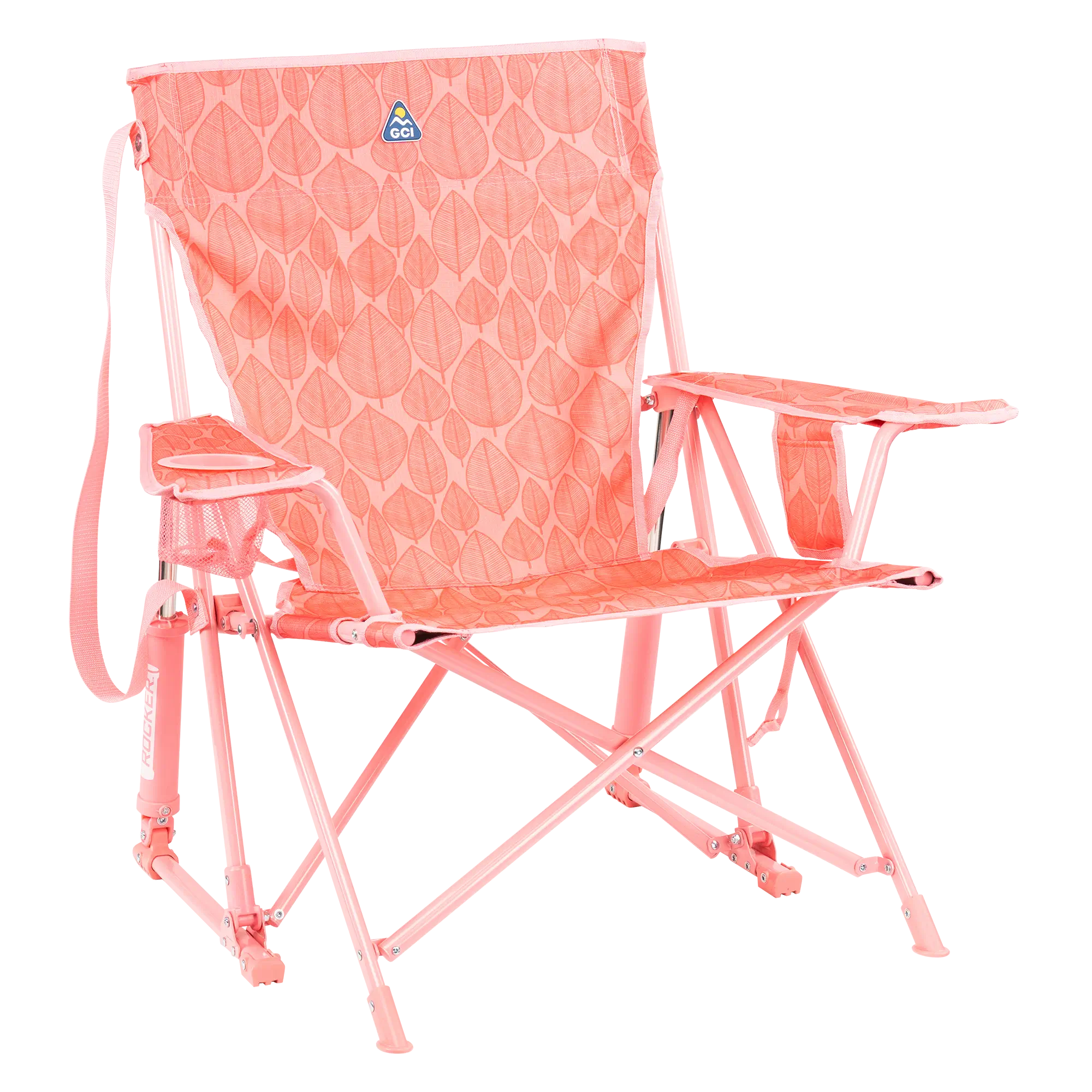 Premium All-Weather Kickback Rocker - Choice 345 - RoadTrip Rocker Smooth Motion Camp Chair - Soft Pink Leaf