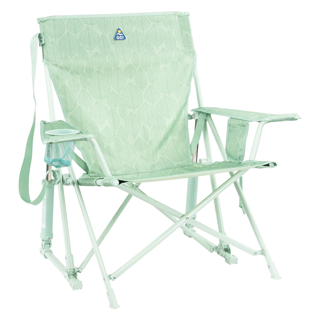 Premium All-Weather Kickback Rocker - Choice 345 - RoadTrip Rocker Smooth Motion Camp Chair - Pastel Green Leaf