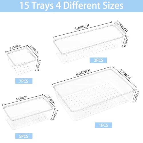 Eco-Friendly Manalete Drawer Organizers Set of 15, 4 Sizes Clear Collection