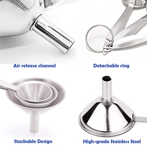 upgraded Small Funnels for Filling Bottles, 3 Pcs Stainless Steel Set