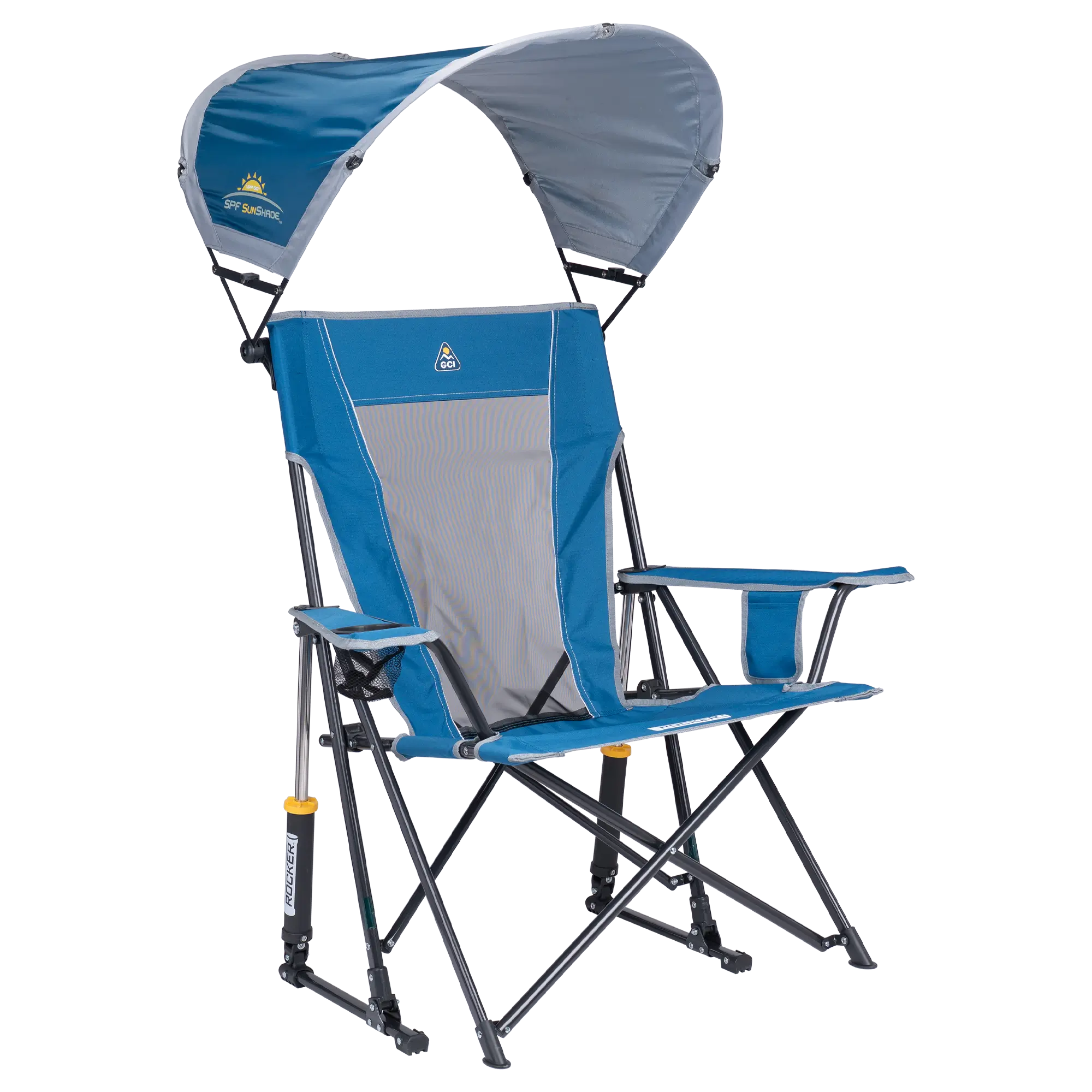 Premium All-Weather SunShade Rocker - Choice 550 - Patented Spring-Action Rocking Chair for Camping - Neptune Blue
