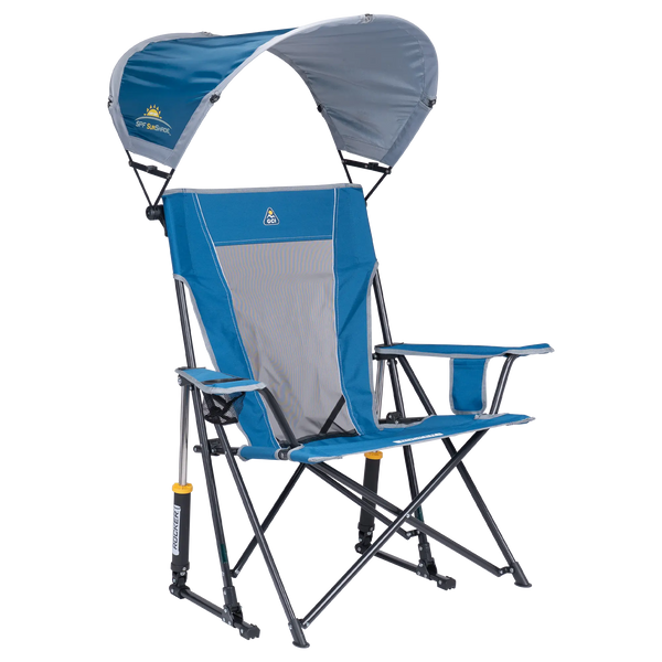 Premium All-Weather SunShade Rocker - Choice 550 - Patented Spring-Action Rocking Chair for Camping - Neptune Blue