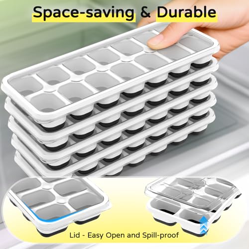 Smart Home Ice Cube Tray 5 Pack, Stackable Silicone Ice Cube Trays for Daily Use