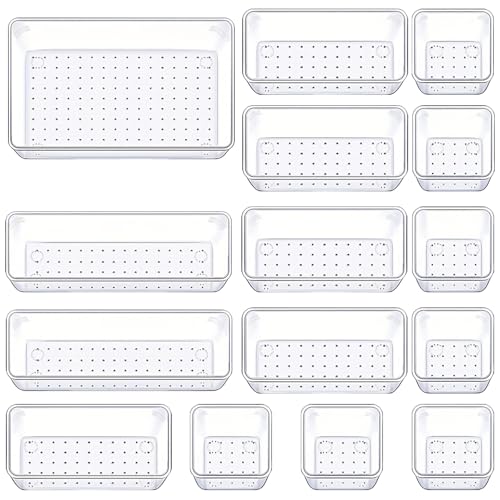 Eco-Friendly Manalete Drawer Organizers Set of 15, 4 Sizes Clear Collection