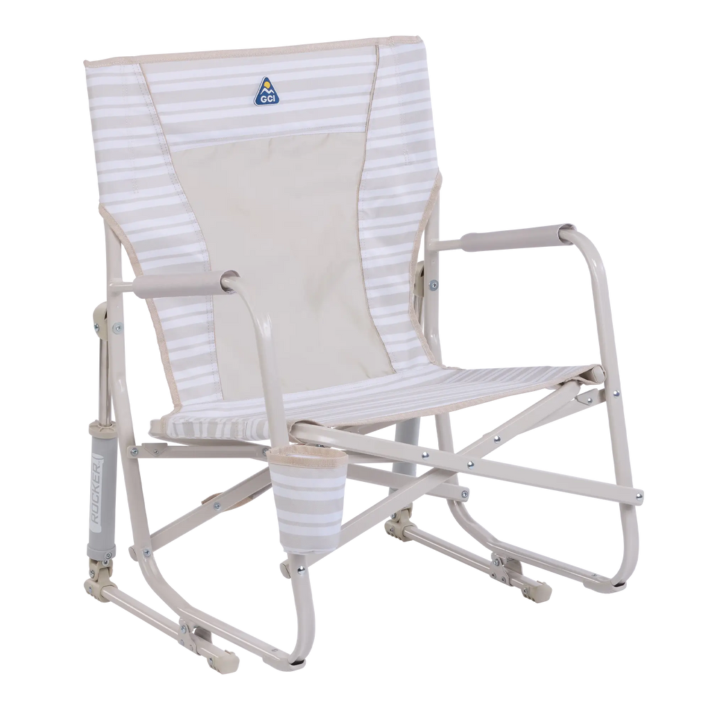 Patented Spring-Action Beach Rocker - Choice 712 - RoadTrip Rocker Smooth Motion Camp Chair - Neutral Stripe