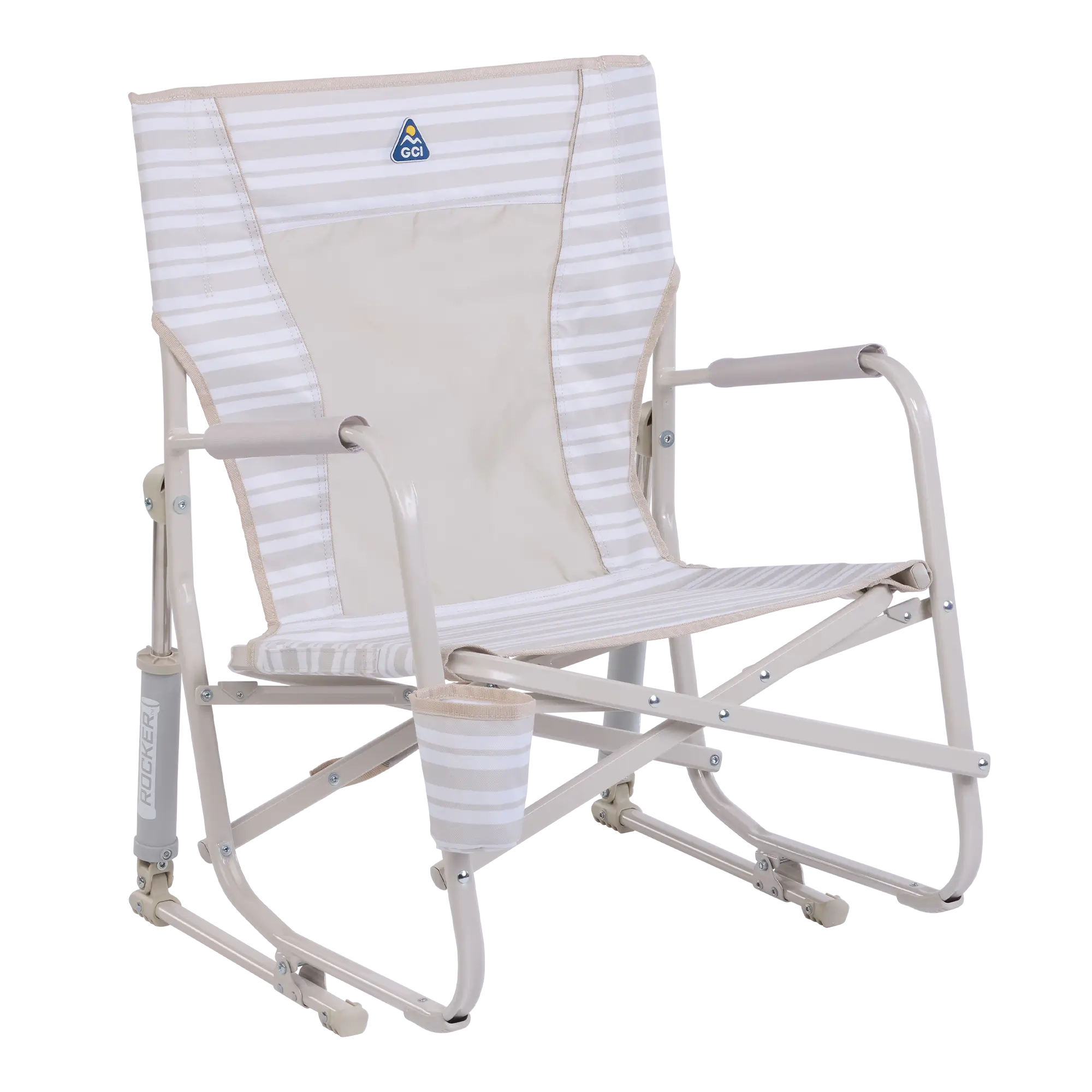 Patented Spring-Action Beach Rocker - Choice 712 - RoadTrip Rocker Smooth Motion Camp Chair - Neutral Stripe