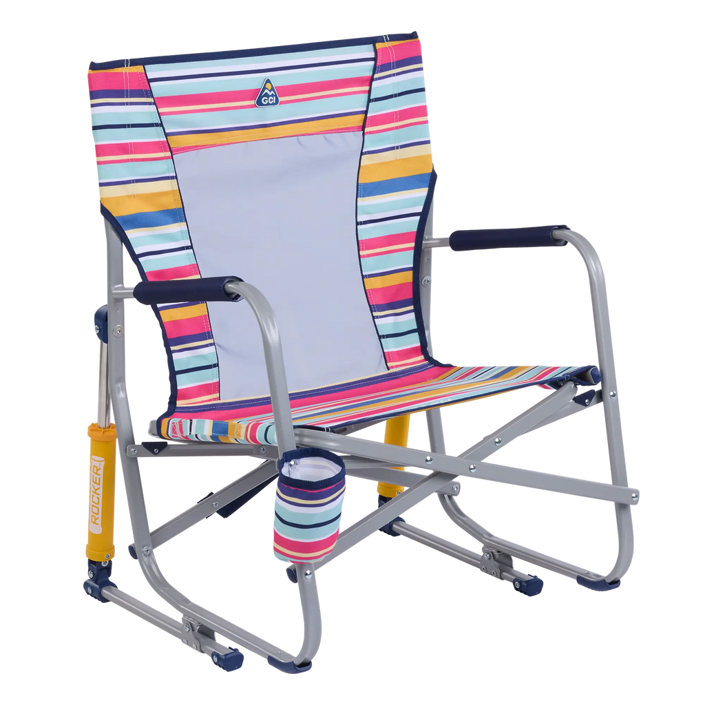 Patented Spring-Action Beach Rocker - Choice 712 - RoadTrip Rocker Smooth Motion Camp Chair - Multi Stripe