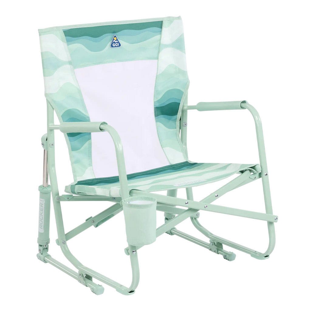 Patented Spring-Action Beach Rocker - Choice 712 - RoadTrip Rocker Smooth Motion Camp Chair - Green Beach Wave