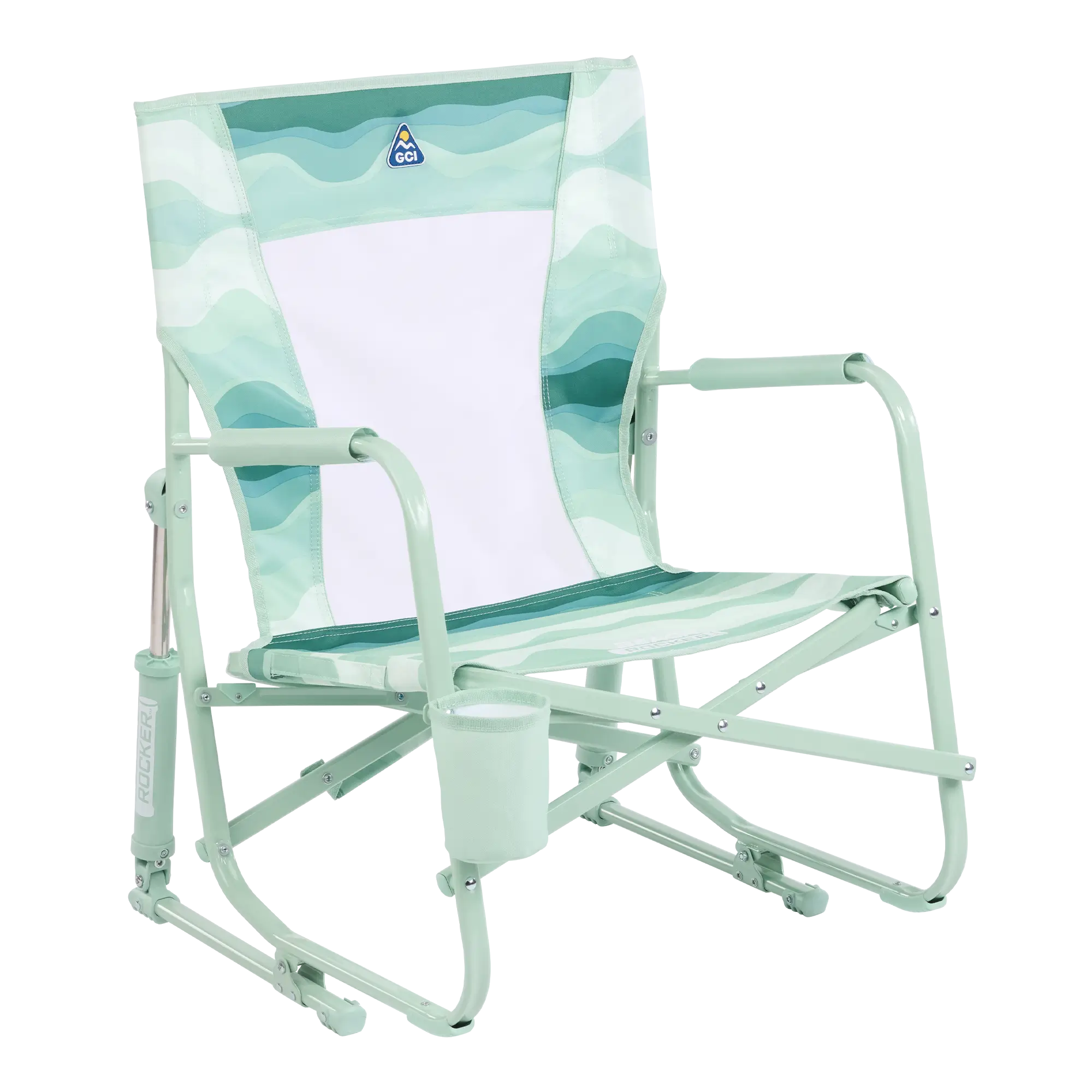 Patented Spring-Action Beach Rocker - Choice 712 - RoadTrip Rocker Smooth Motion Camp Chair - Green Beach Wave