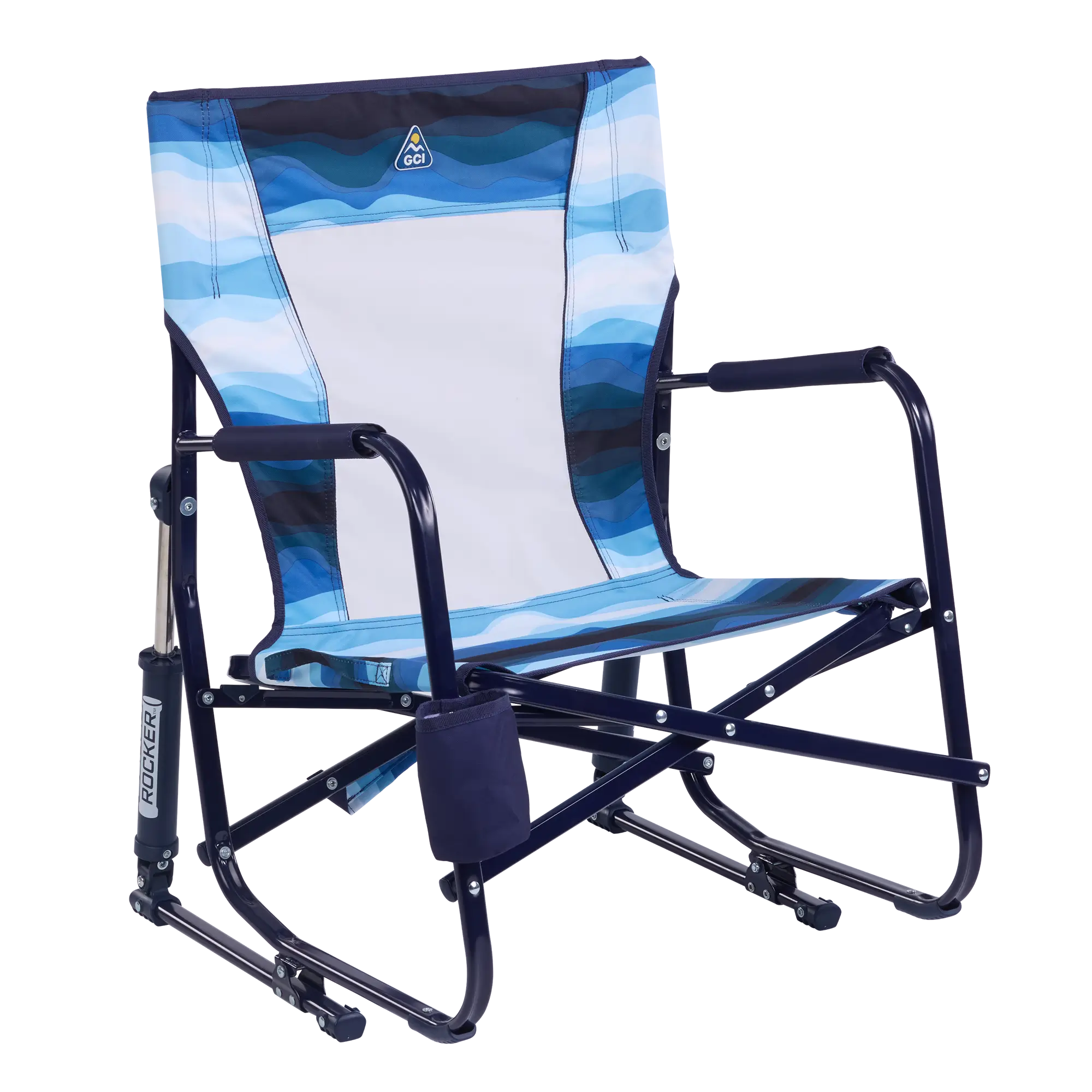 Patented Spring-Action Beach Rocker - Choice 712 - RoadTrip Rocker Smooth Motion Camp Chair - Blue Beach Wave