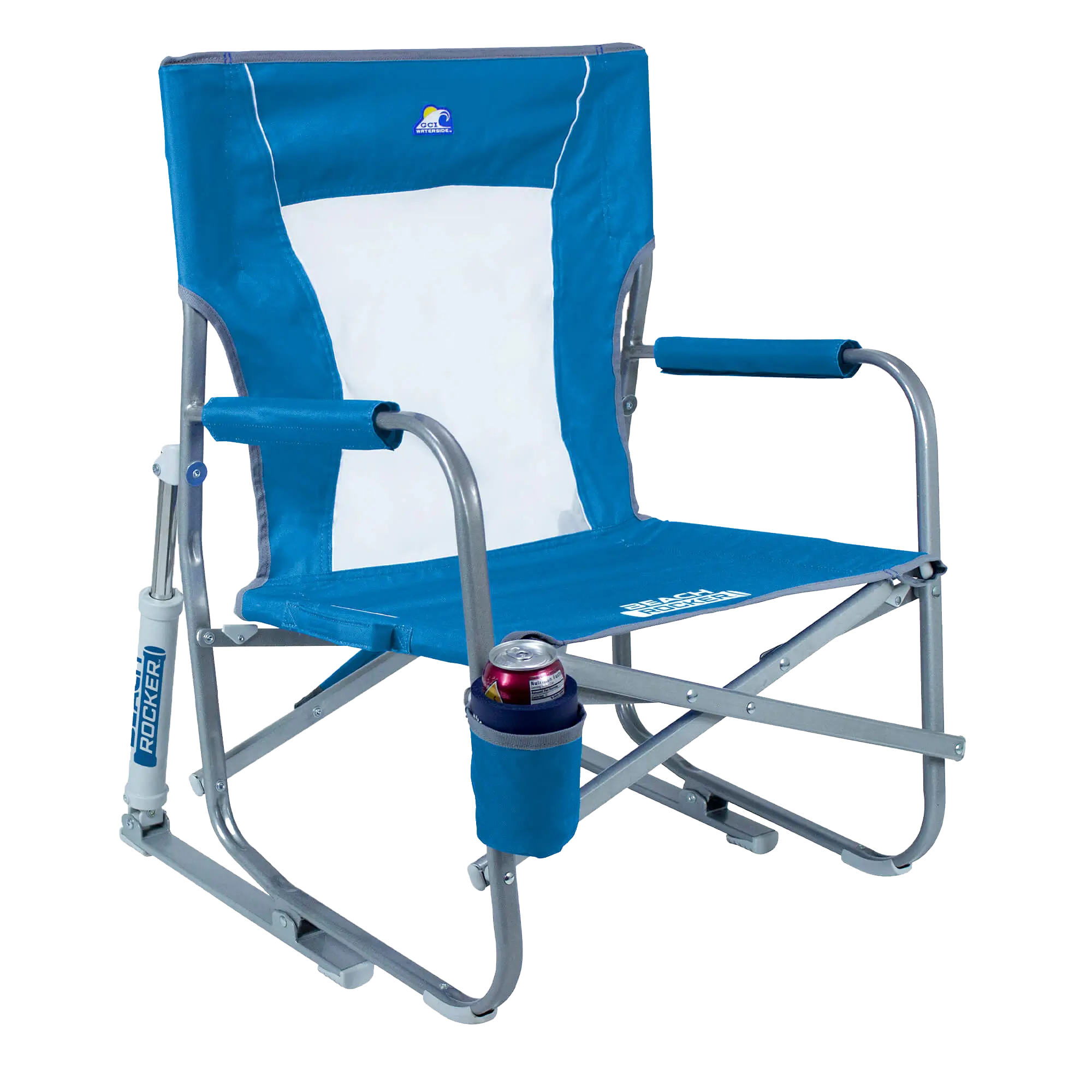 Smooth Motion Beach Rocker Bundle - Choice 773 - Heavy-Duty Kickback Rocker with Beverage Holder Detail