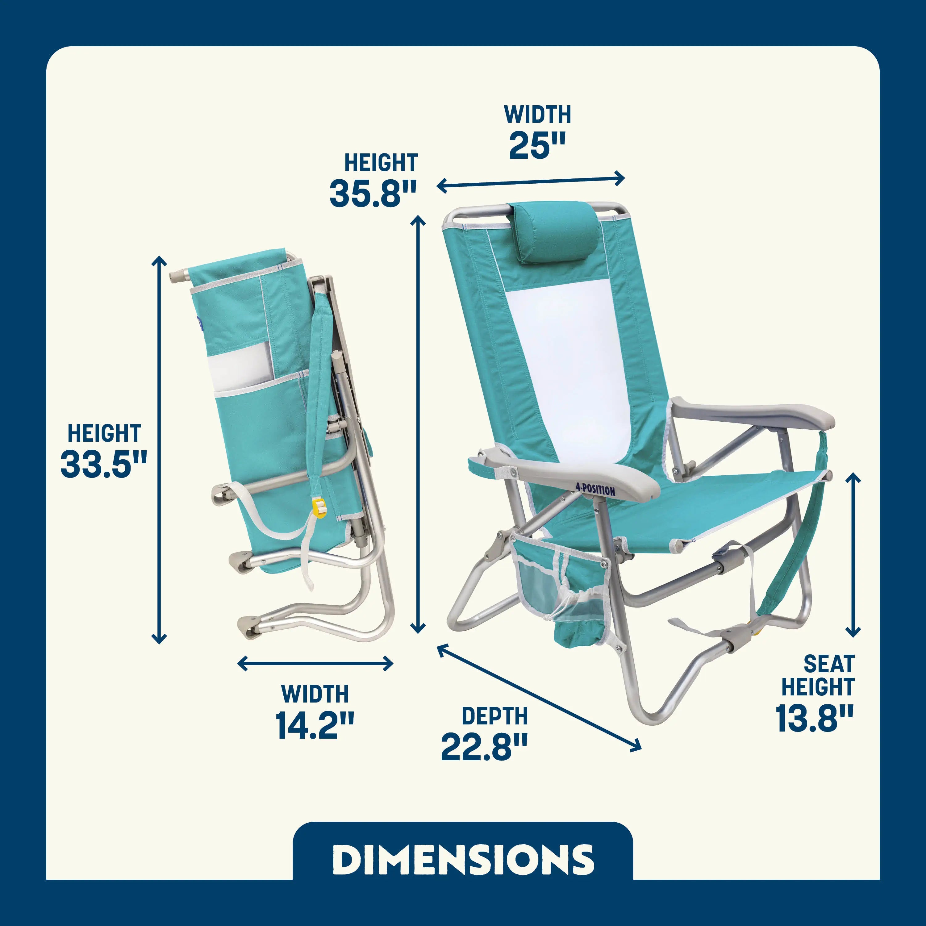 Backpack Travel Bi-Fold Beach Chair - Choice 601 - Portable Heavy-Duty Low Boy Chair for Ocean Side Detail