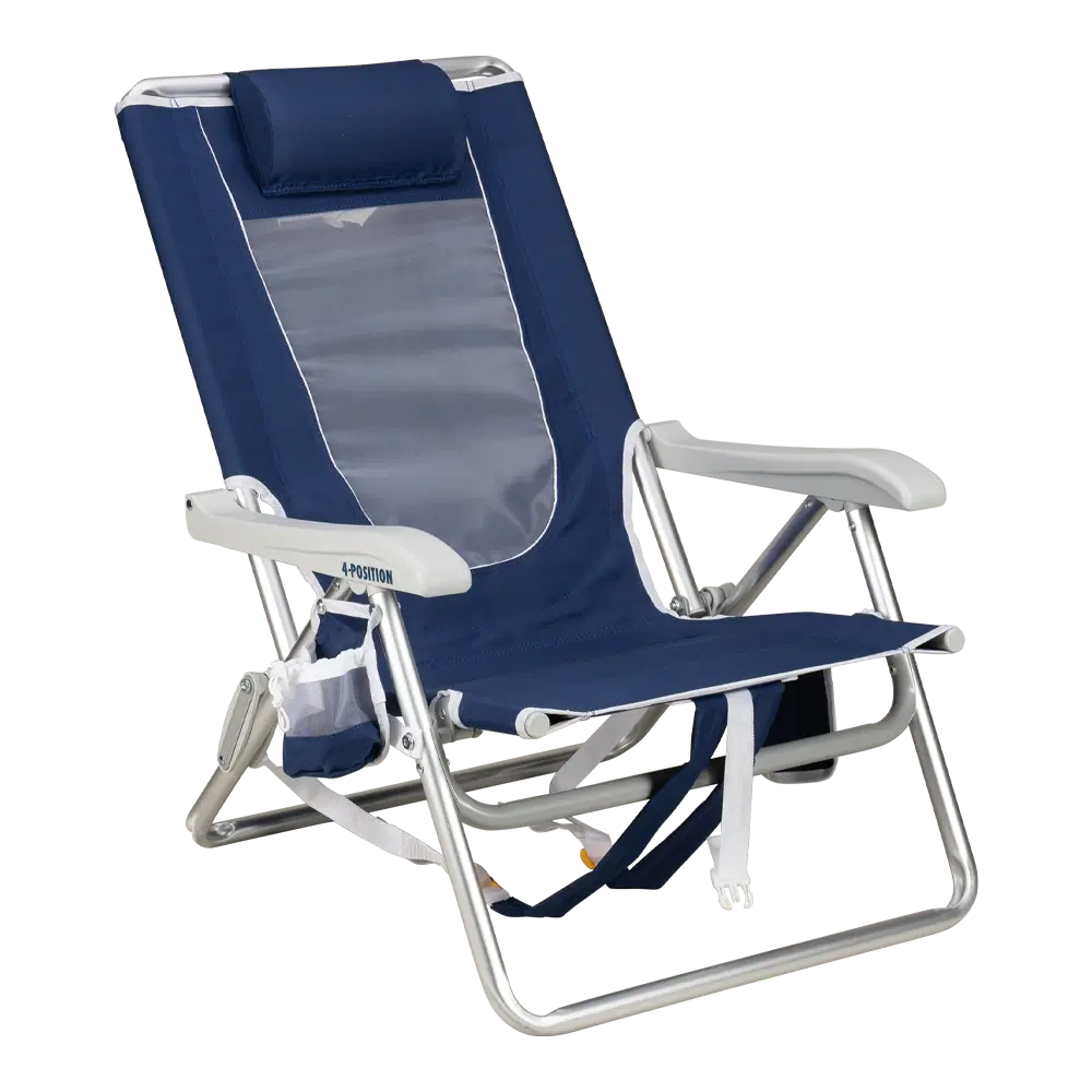 Rust-Resistant Aluminum Backpack Beach Chair - Choice 709 - Multi-Position Outdoor Beach Chair with Pillow - Nautical Blue