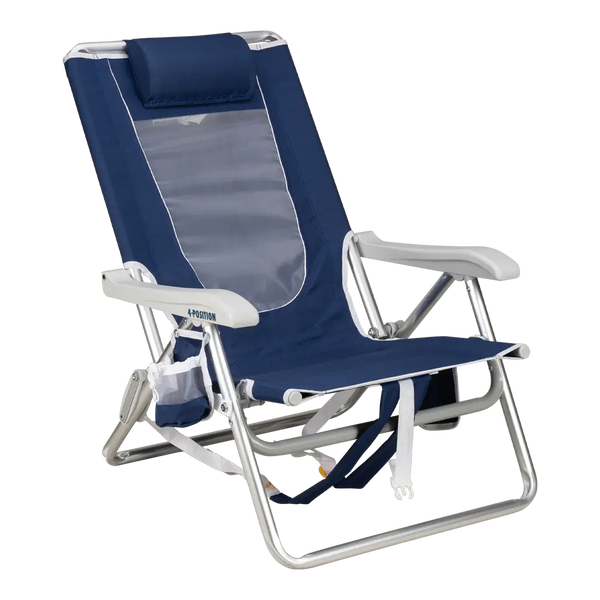 Rust-Resistant Aluminum Backpack Beach Chair - Choice 709 - Multi-Position Outdoor Beach Chair with Pillow - Nautical Blue