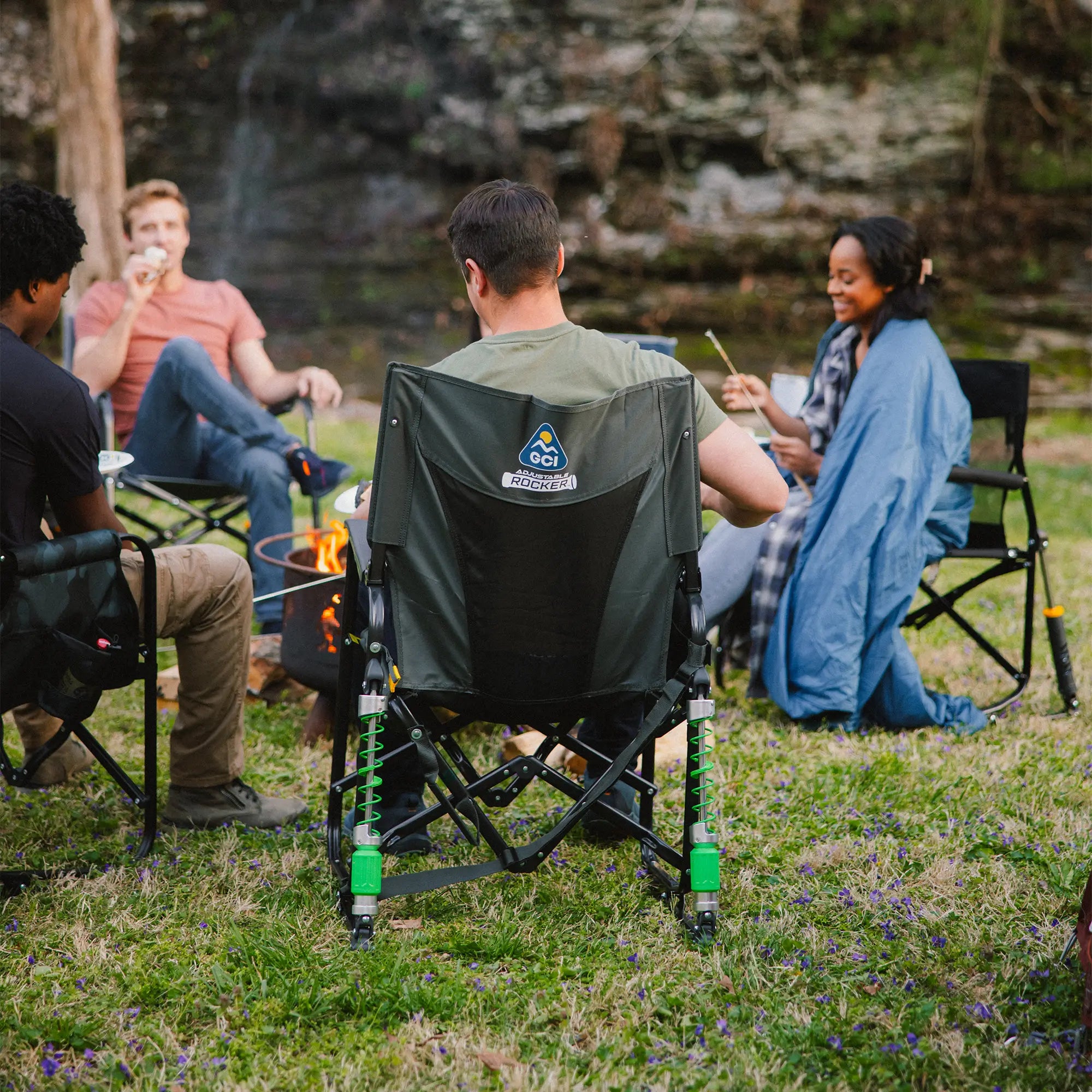 Smooth Motion Adjustable Rocker - Choice 573 - Patented Spring-Action Rocking Chair for Camping Detail