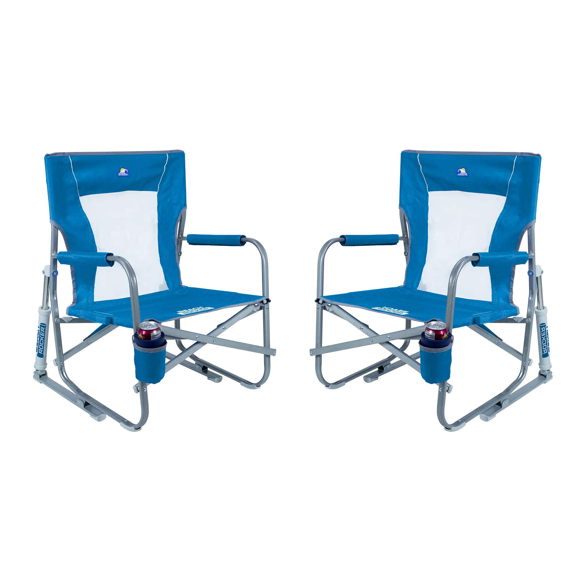 Smooth Motion Beach Rocker Bundle - Choice 773 - Heavy-Duty Kickback Rocker with Beverage Holder - Saybrook Blue