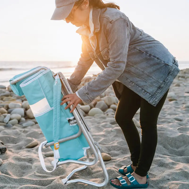 Backpack Travel Bi-Fold Beach Chair - Choice 601 - Portable Heavy-Duty Low Boy Chair for Ocean Side Detail