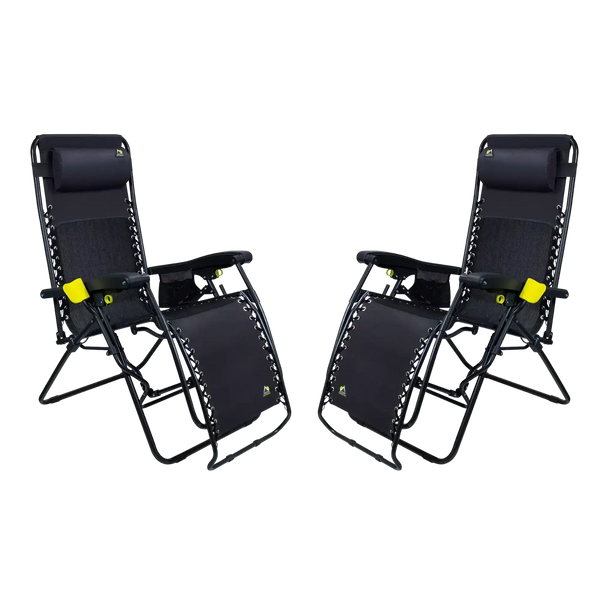 Rust-Resistant Aluminum Freeform Zero Gravity Lounger Bundle - Choice 507 - Low-Profile Reclining Beach Chair with Backpack Straps - Black