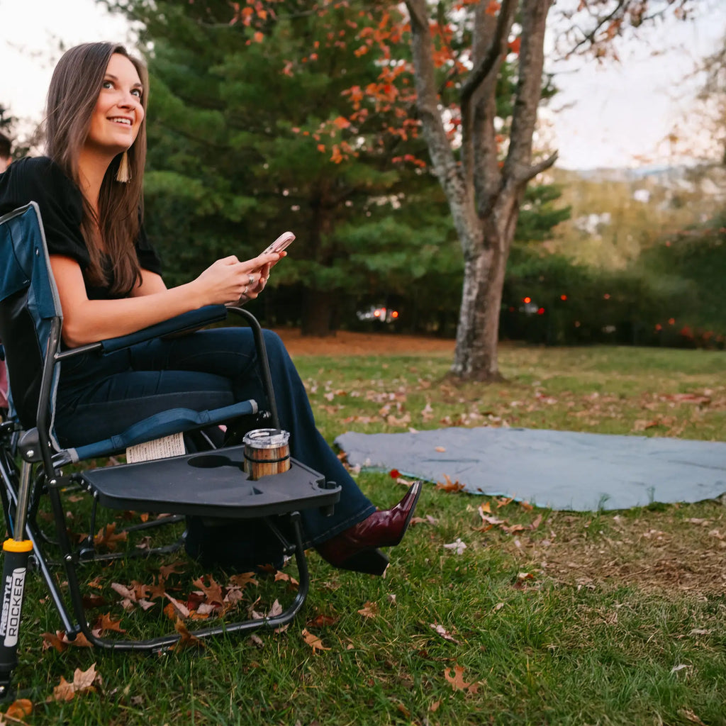 Premium All-Weather Freestyle Rocker with Side Table - Choice 853 - Freestyle Rocker Portable Outdoor Folding Chair Detail