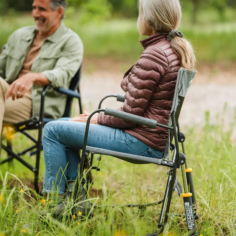 Premium All-Weather Freestyle Rocker with Side Table - Choice 853 - Freestyle Rocker Portable Outdoor Folding Chair Detail