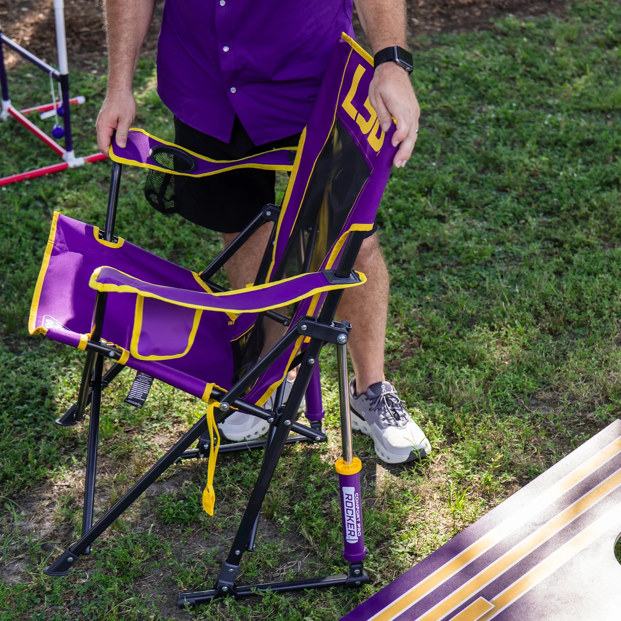 Smooth Motion College Comfort Pro Rocker - LSU Tigers - Choice 880 - Heavy-Duty Kickback Rocker with Beverage Holder Detail