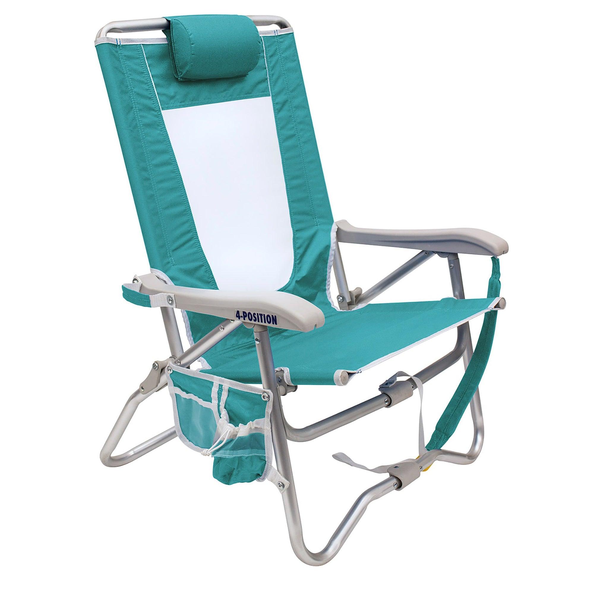 Backpack Travel Bi-Fold Beach Chair - Choice 601 - Portable Heavy-Duty Low Boy Chair for Ocean Side - Seafoam