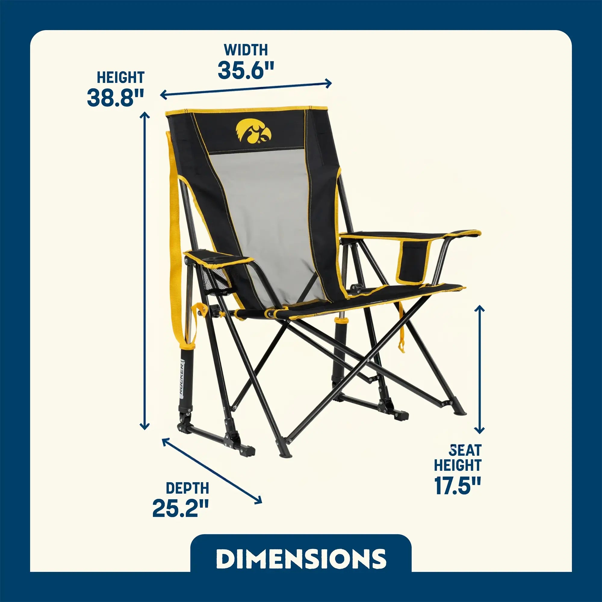 Heavy-Duty Freestyle College Comfort Pro Rocker - Iowa Hawkeyes - Choice 249 - Heavy-Duty Kickback Rocker with Beverage Holder Detail