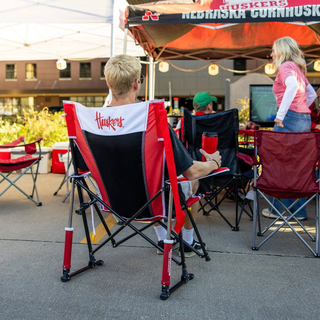 Patented Spring-Action College Comfort Pro Rocker - Nebraska Cornhuskers - Choice 161 - Heavy-Duty Kickback Rocker with Beverage Holder Detail