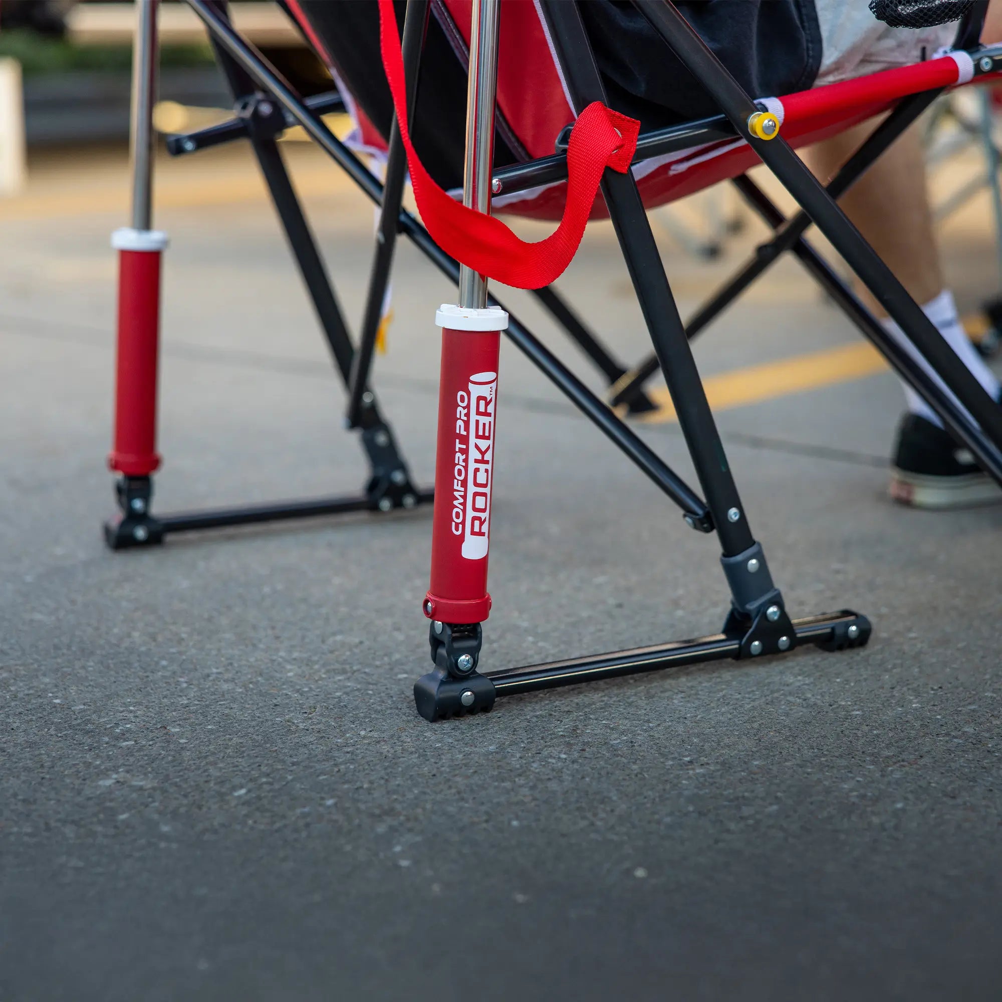 Patented Spring-Action College Comfort Pro Rocker - Nebraska Cornhuskers - Choice 161 - Heavy-Duty Kickback Rocker with Beverage Holder Detail