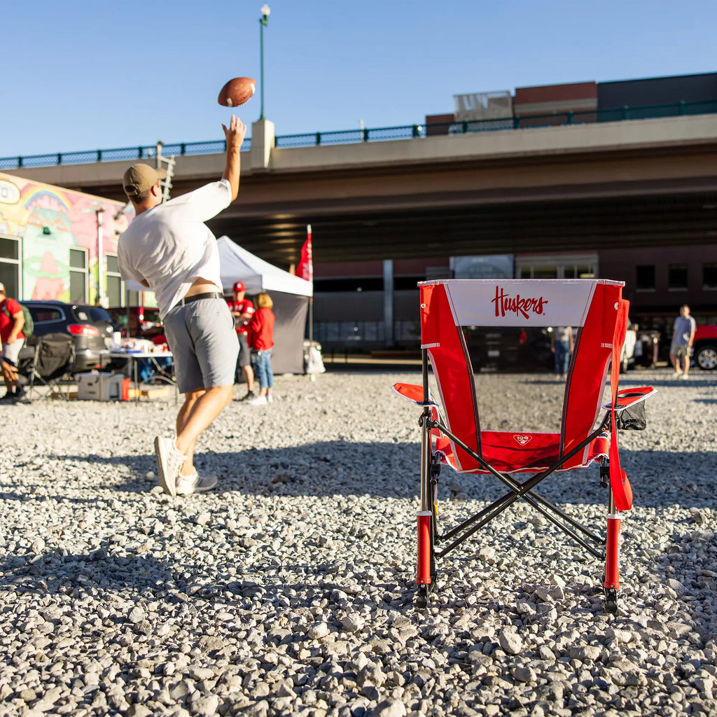 Patented Spring-Action College Comfort Pro Rocker - Nebraska Cornhuskers - Choice 161 - Heavy-Duty Kickback Rocker with Beverage Holder Detail