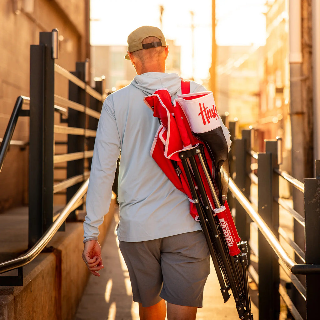 Patented Spring-Action College Comfort Pro Rocker - Nebraska Cornhuskers - Choice 161 - Heavy-Duty Kickback Rocker with Beverage Holder Detail