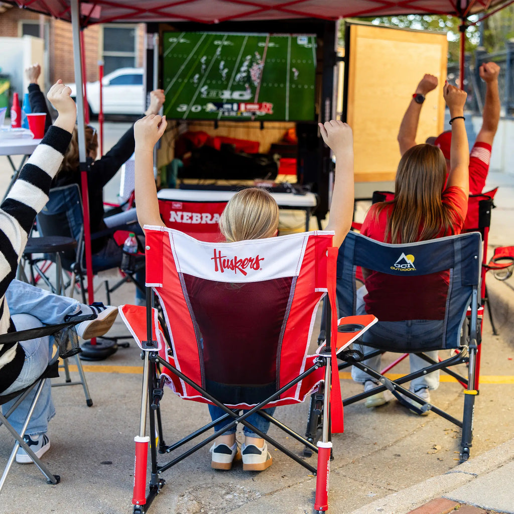 Patented Spring-Action College Comfort Pro Rocker - Nebraska Cornhuskers - Choice 161 - Heavy-Duty Kickback Rocker with Beverage Holder Detail