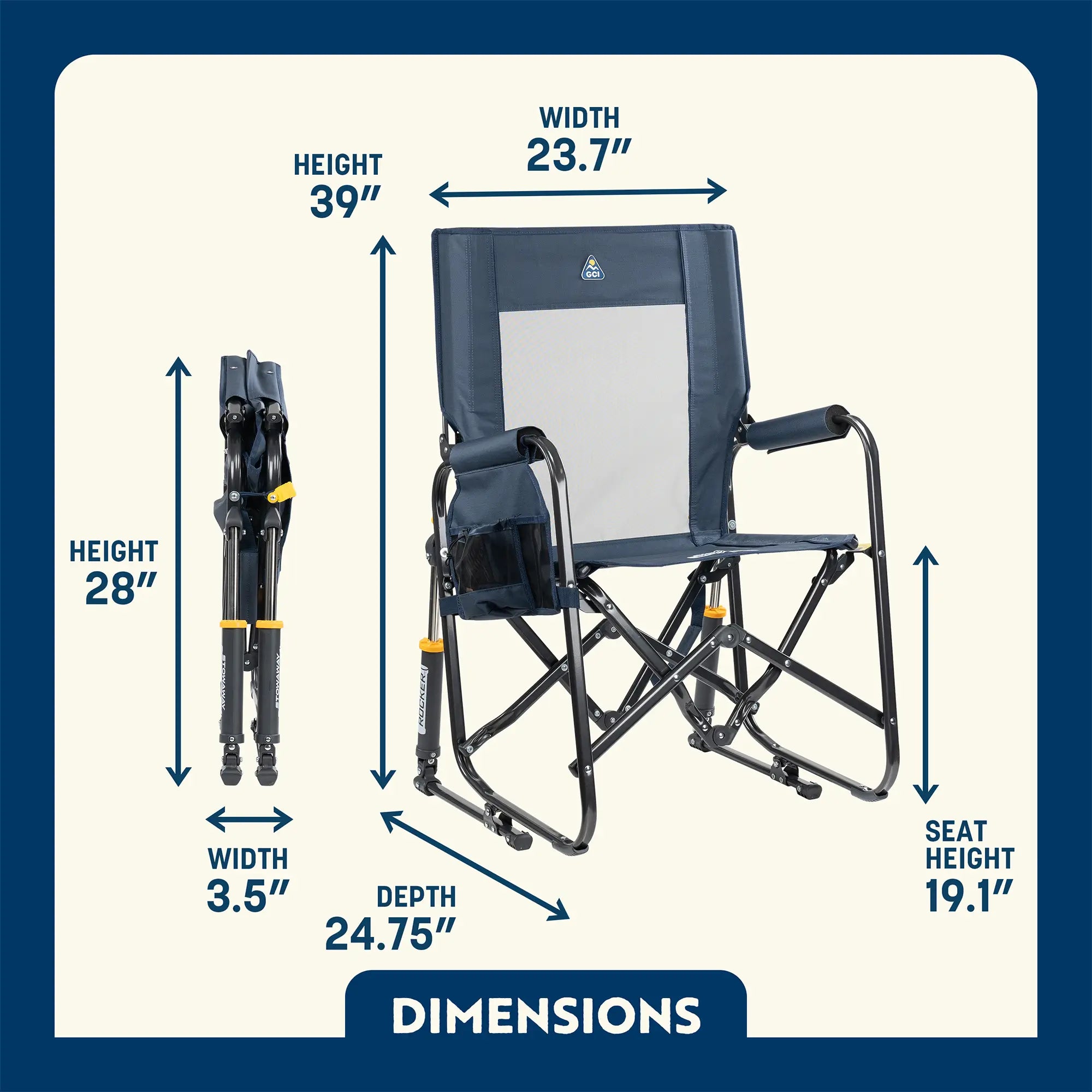 Smooth Motion Stowaway Rocker with Storage Pouch - Choice 573 - Freestyle Rocker Portable Outdoor Folding Chair Detail