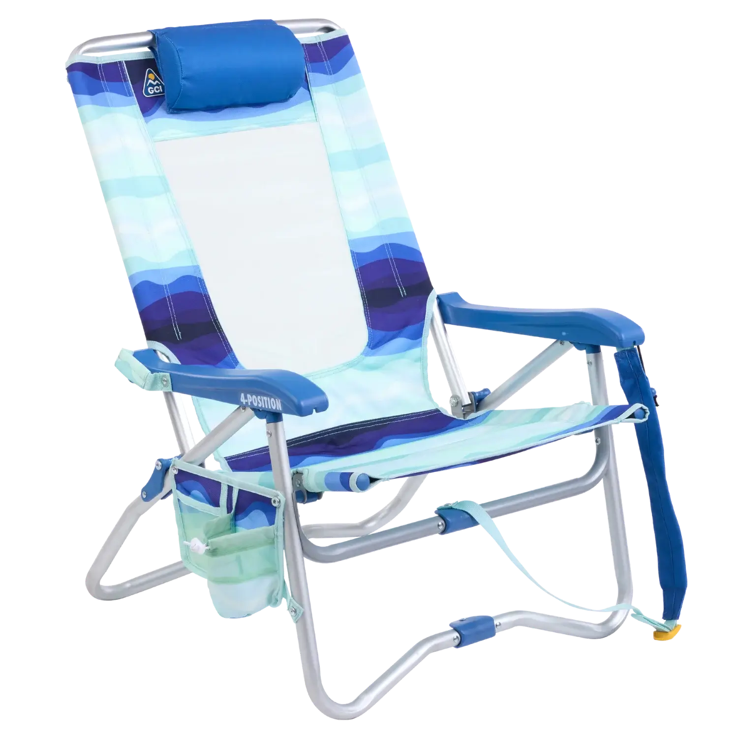Backpack Travel Bi-Fold Beach Chair - Choice 601 - Portable Heavy-Duty Low Boy Chair for Ocean Side - Wave