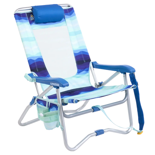 Backpack Travel Bi-Fold Beach Chair - Choice 601 - Portable Heavy-Duty Low Boy Chair for Ocean Side - Wave